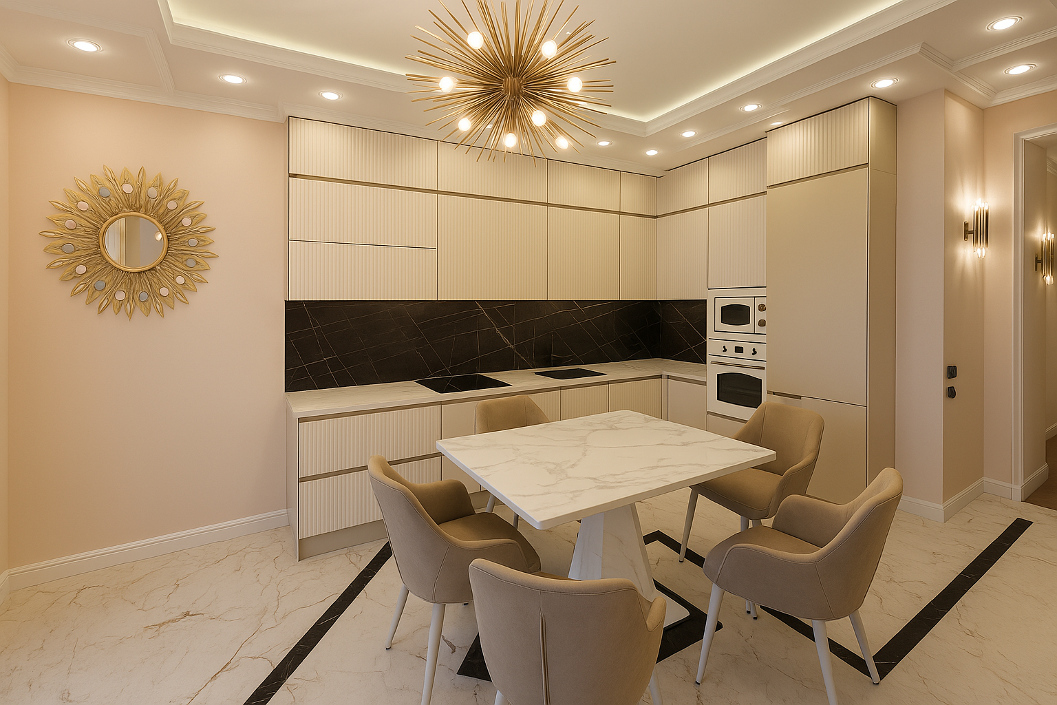 Кухня угловая классическая — Кремовая